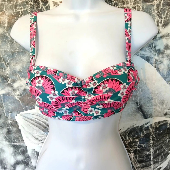 💚5/$25 Modcloth High Drive Pink Green Retro Print Bikini Bra Top Padded - Picture 7 of 7